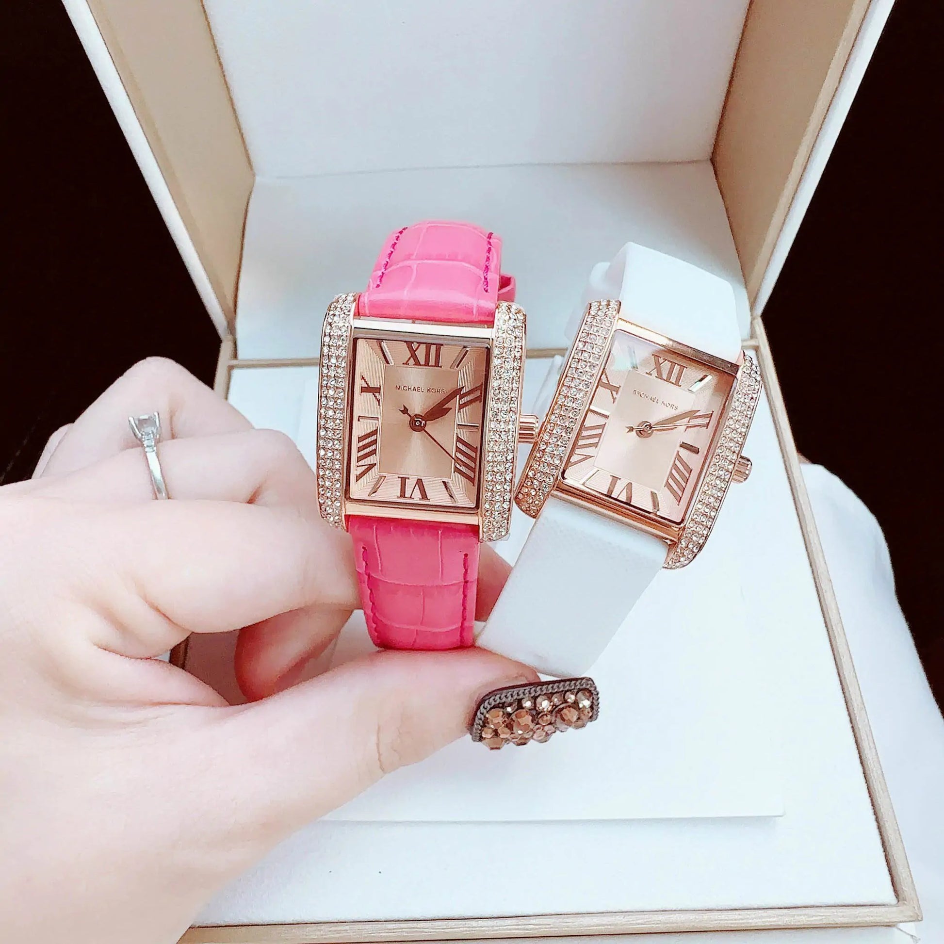  Shop Authentic Michael Kors Emery Quartz Diamonds Rose Gold Dial Pink Leather Strap Watch For Women - MK2984 - Luxxuri