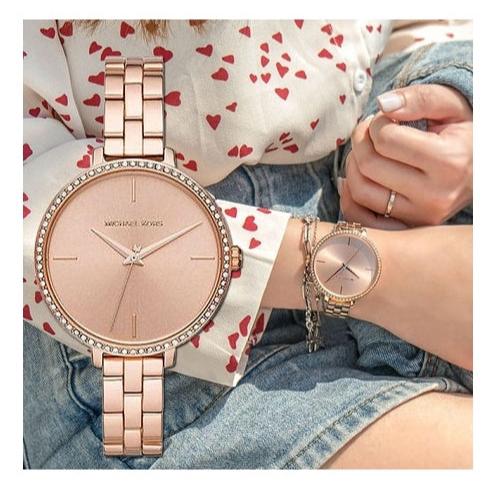  Shop Authentic Michael Kors Charley Three-Hand Analog Rose Gold Dial Rose Gold Steel Strap Watch for Women - MK4400 - Luxxuri