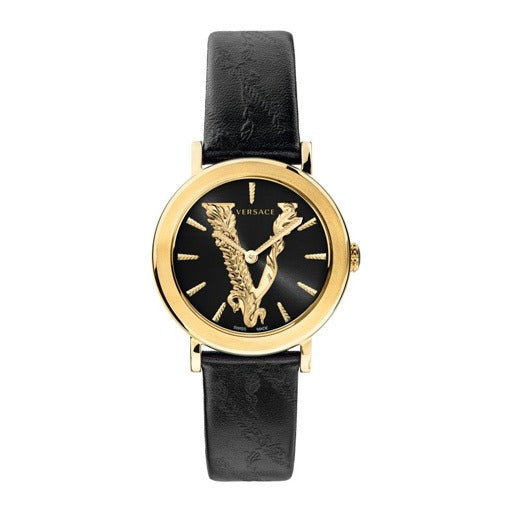  Shop Authentic Versace Virtus Quartz Black Dial Black Leather Strap Watch for Women - VEHC00119 - Luxxuri