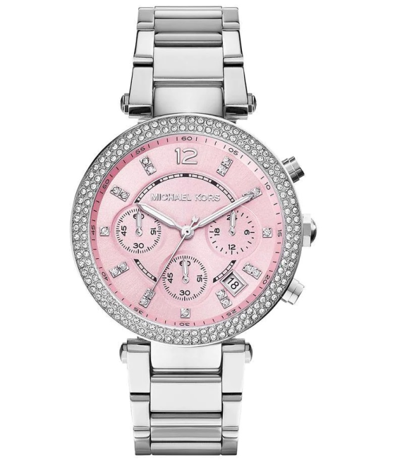 Michael Kors Parker Chronograph Pink Dial Silver Steel Strap Watch For Women - MK6105