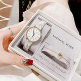  Shop Authentic Michael Kors Pyper Quartz Silver Dial White Leather Strap Watch For Women - MK1037 - Luxxuri