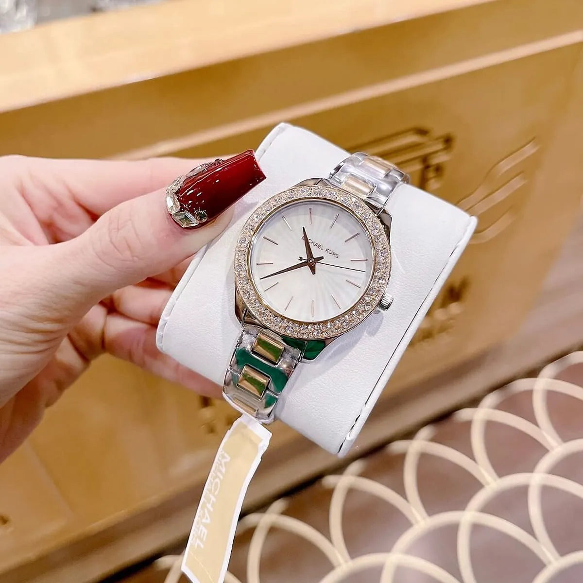 Michael Kors Liliane Quartz Mother of Pearl White Dial Two Tone Steel Strap Watch For Women - MK1048