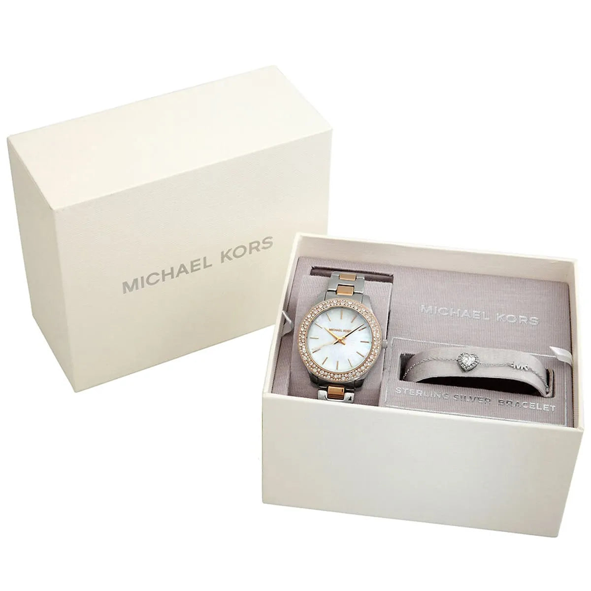  Shop Authentic Michael Kors Liliane Quartz Mother of Pearl White Dial Two Tone Steel Strap Watch For Women - MK1048 - Luxxuri
