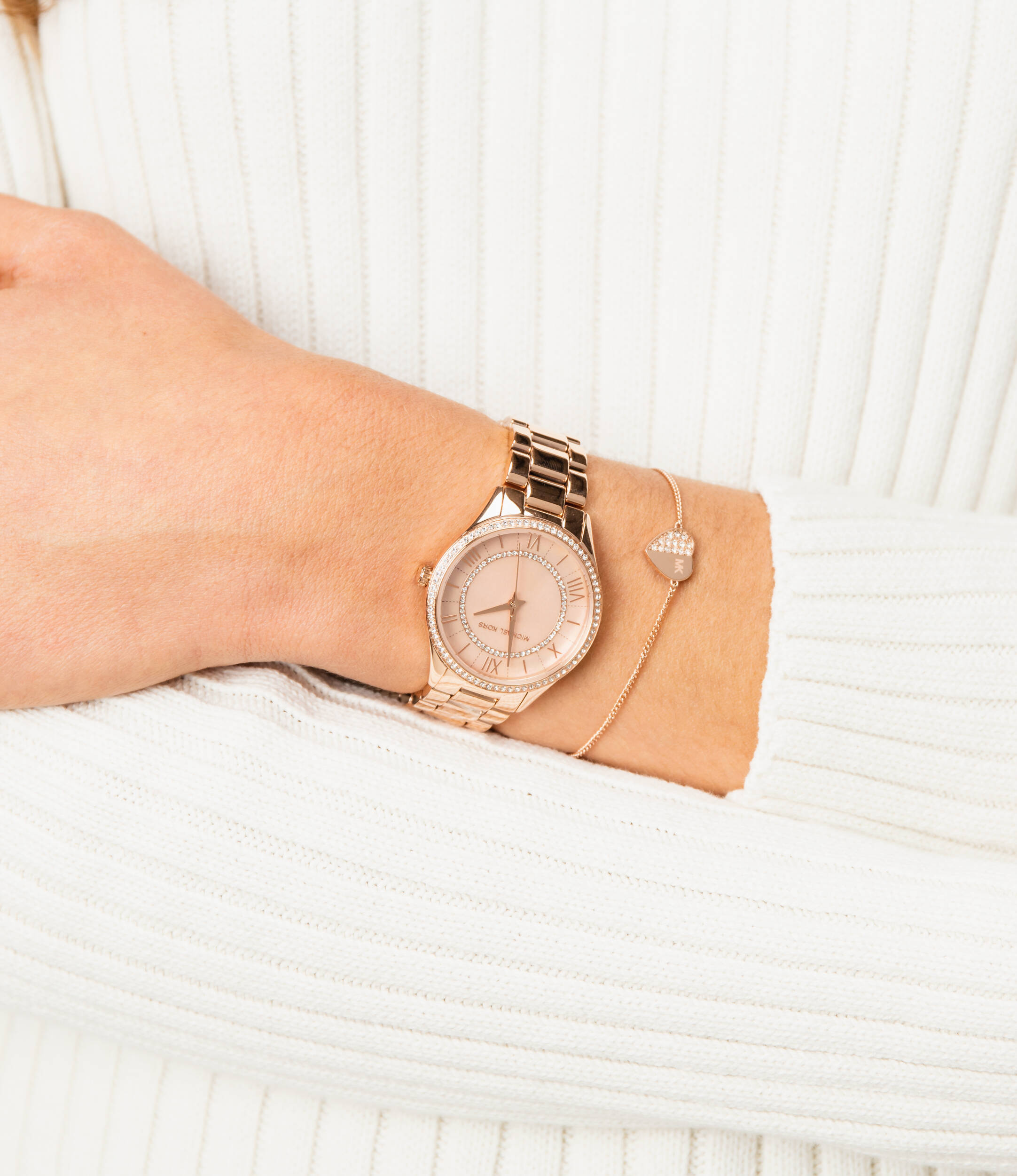 Michael Kors Lauryn Mother of Pearl Dial Rose Gold Dial Rose Gold Steel Strap Watch For Women - MK4491