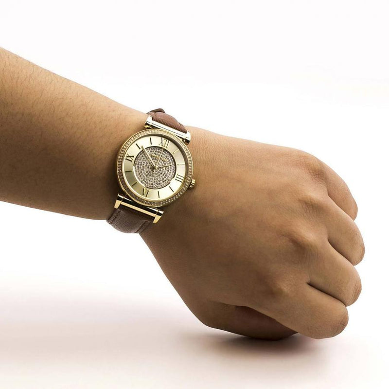  Shop Authentic Michael Kors Catlin Champagne Dial Brown Leather Strap Watch for Women - MK2375 - Luxxuri