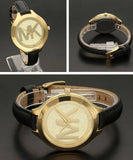 Shop Authentic Michael Kors Slim Runway Quartz Gold Dial Black Leather Strap Watch For Women - MK2392 - Luxxuri