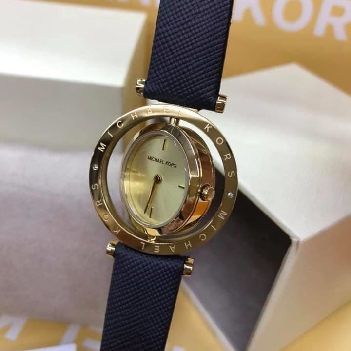  Shop Authentic Michael Kors Averi Gold Dial Navy Blue Leather Strap Watch for Women - MK2526 - Luxxuri