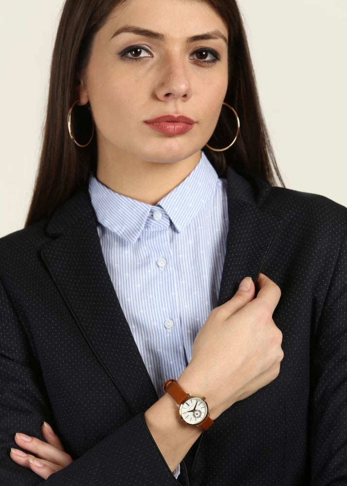  Shop Authentic Michael Kors Portia Quartz White Dial Brown Leather Strap Watch For Women - MK2734 - Luxxuri