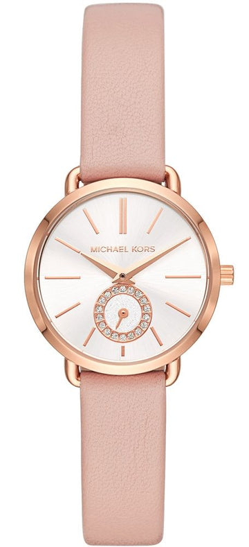  Shop Authentic Michael Kors Petite Portia Silver Dial Pink Rubber Strap Watch For Women - MK2735 - Luxxuri