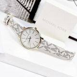  Shop Authentic Michael Kors Pyper Quartz Silver Dial White Leather Strap Watch For Women - MK2858 - Luxxuri