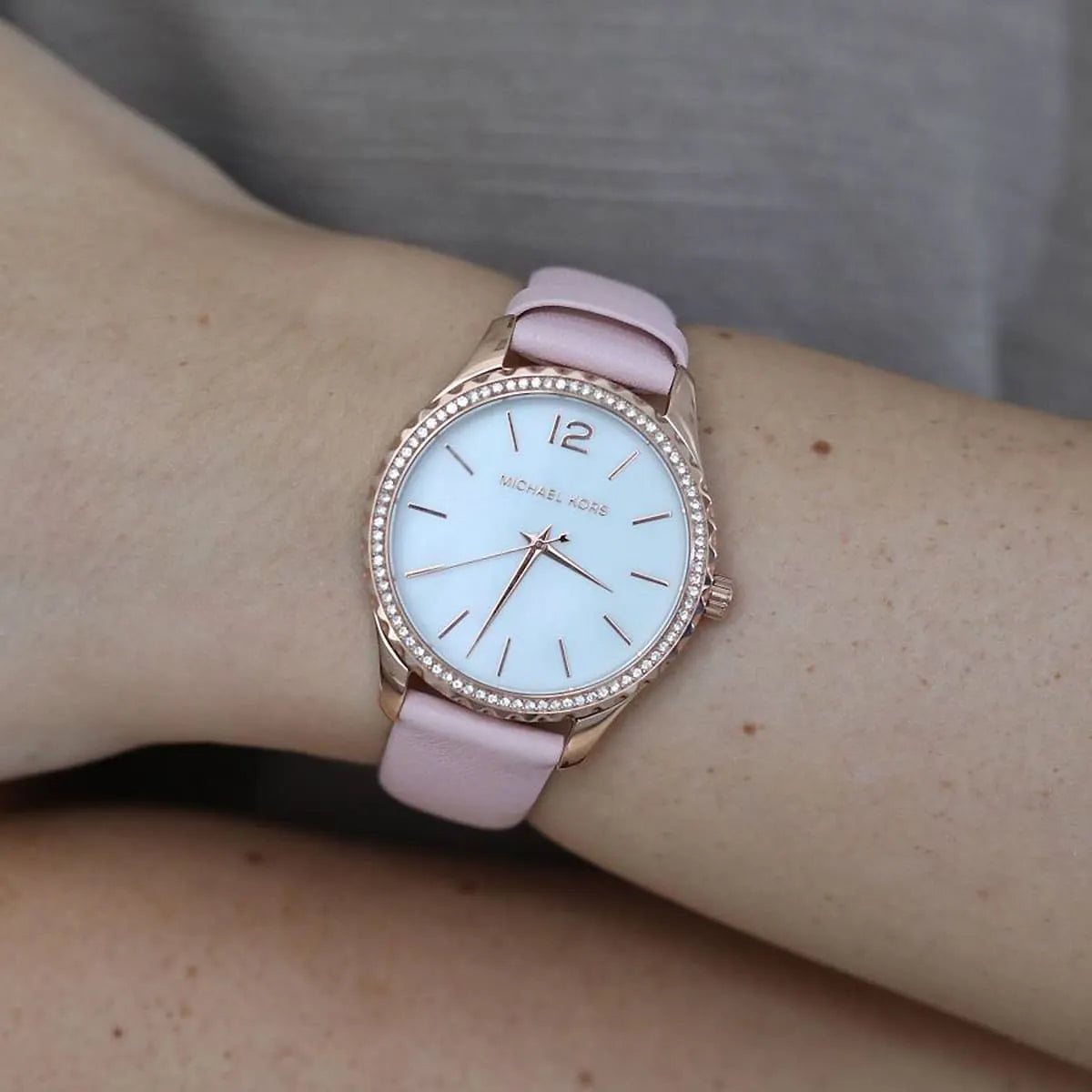  Shop Authentic Michael Kors Layton Three-Hand White Dial Pink Leather Strap Watch for Women - MK2909 - Luxxuri