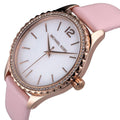  Shop Authentic Michael Kors Layton Three-Hand White Dial Pink Leather Strap Watch for Women - MK2909 - Luxxuri