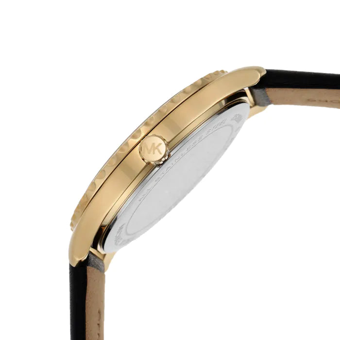  Shop Authentic Michael Kors Layton Three Hand Mother of Pearl Black Dial Black Leather Strap Watch For Women - MK2911 - Luxxuri