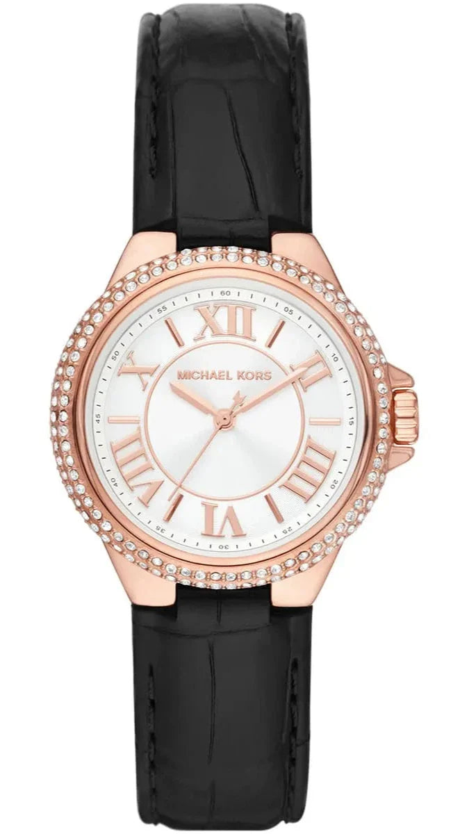 Shop Authentic Michael Kors Camille Three-Hand Crystals White Dial Black Leather Strap Watch for Women - MK2962 - Luxxuri