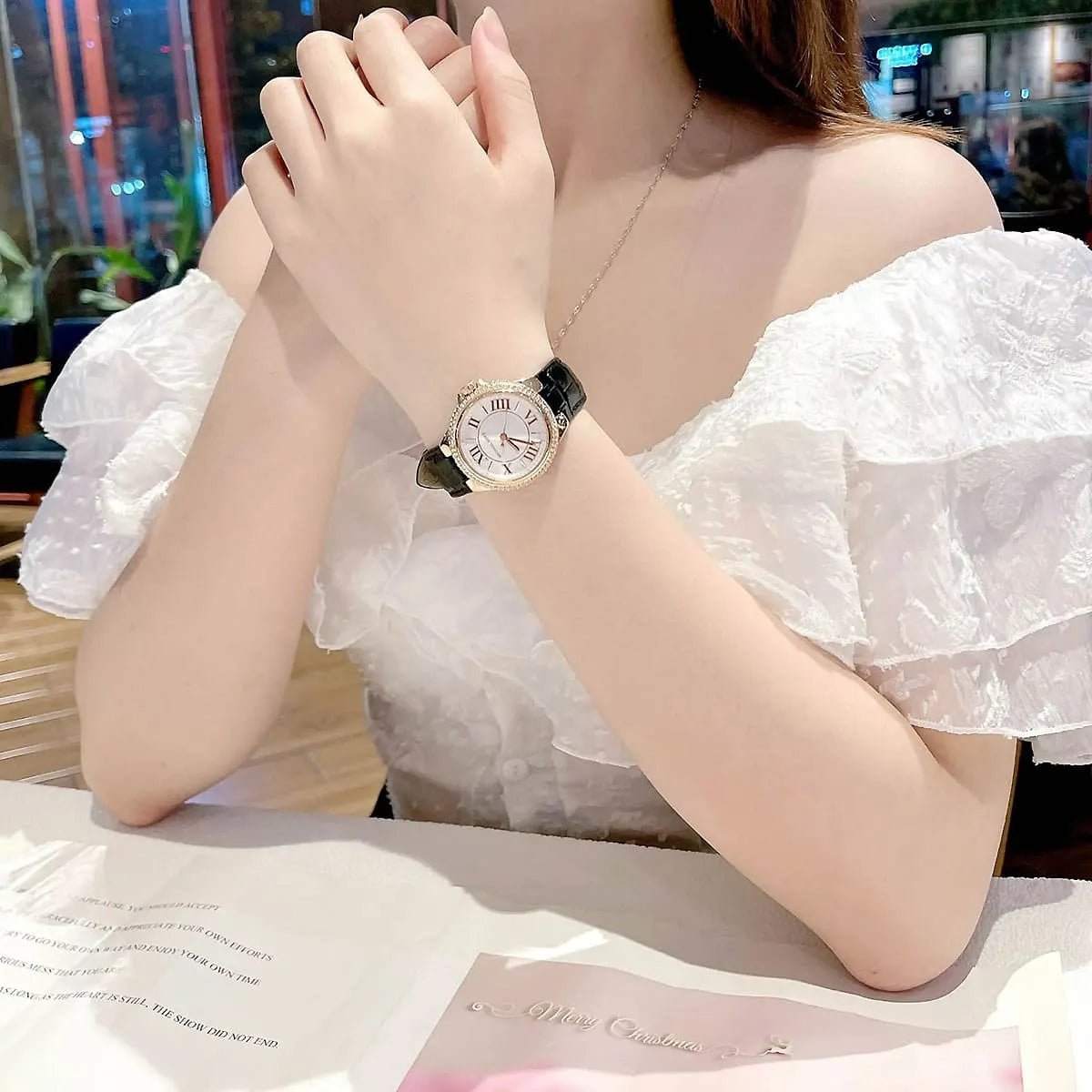  Shop Authentic Michael Kors Camille Three-Hand Crystals White Dial Black Leather Strap Watch for Women - MK2962 - Luxxuri