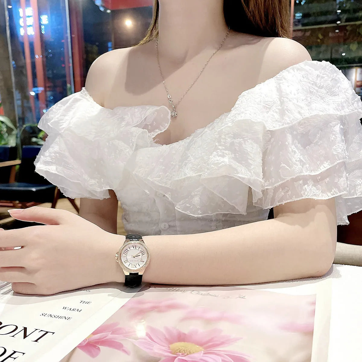  Shop Authentic Michael Kors Camille Three-Hand Crystals White Dial Black Leather Strap Watch for Women - MK2962 - Luxxuri