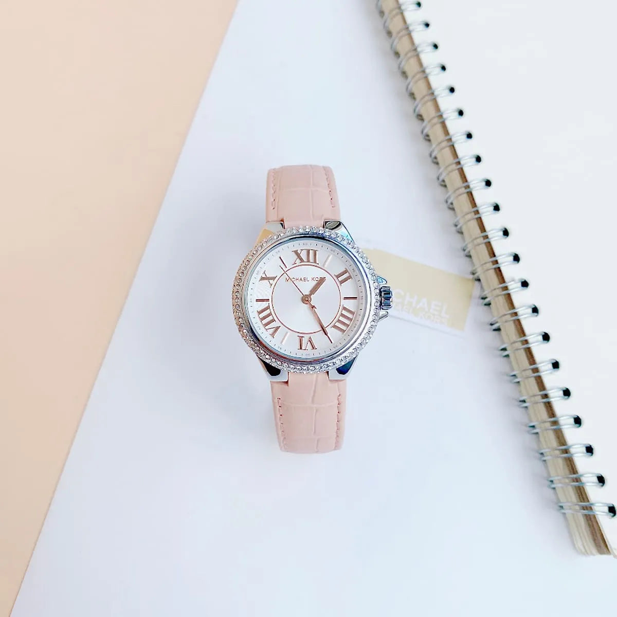  Shop Authentic Michael Kors Camille Three-Hand Crystals White Dial Pink Leather Strap Watch for Women - MK2963 - Luxxuri