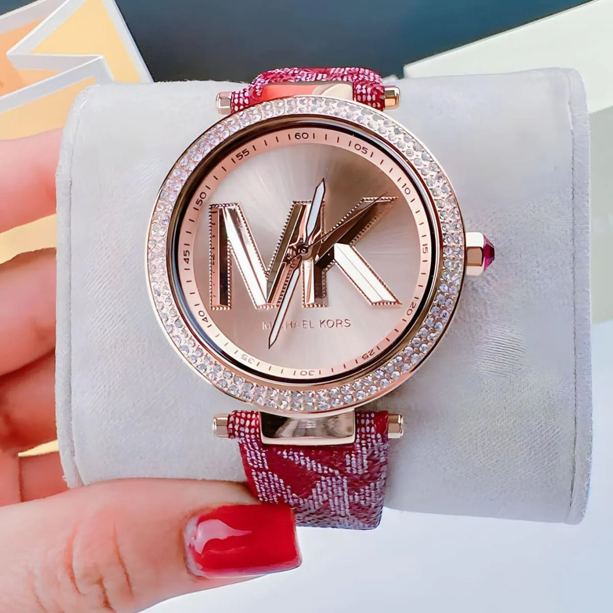  Shop Authentic Michael Kors Parker Rose Gold Dial Maroon Leather Strap Watch For Women - MK2974 - Luxxuri