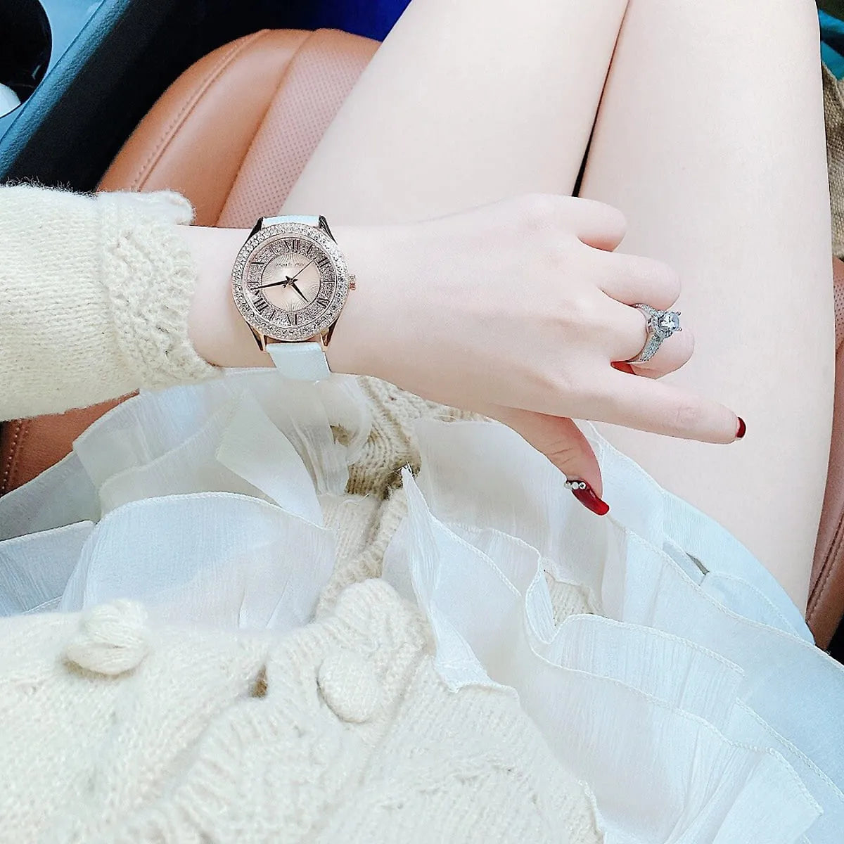  Shop Authentic Michael Kors Harlowe Analog Rose Gold Dial White Leather Strap Watch For Women - MK2989 - Luxxuri