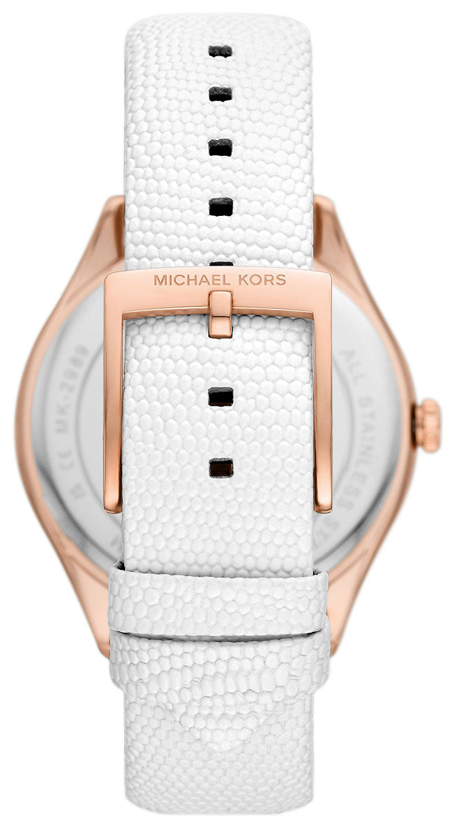  Shop Authentic Michael Kors Harlowe Analog Rose Gold Dial White Leather Strap Watch For Women - MK2989 - Luxxuri