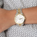  Shop Authentic Michael Kors Runway Slim Silver Dial Two Tone Stainless Steel Strap Watch for Women - MK3198 - Luxxuri