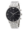  Shop Authentic Emporio Armani Chronograph Black Dial Silver Steel Strap Watch For Men - AR0389 - Luxxuri