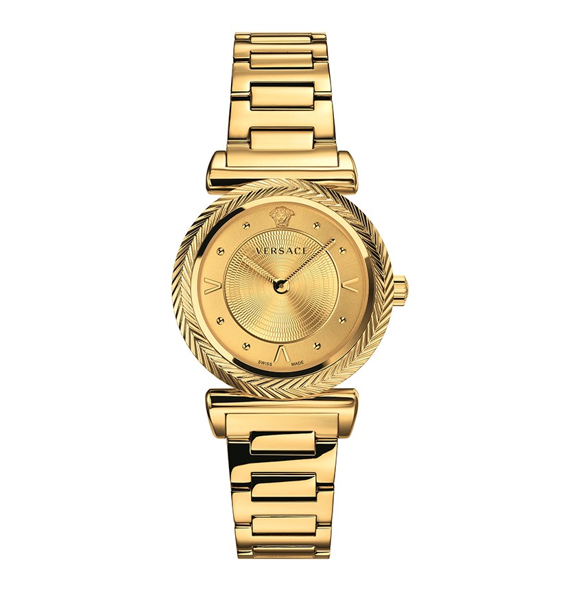  Shop Authentic Versace V-Motif Gold Dial Gold Steel Strap Watch for Women - VERE00618 - Luxxuri
