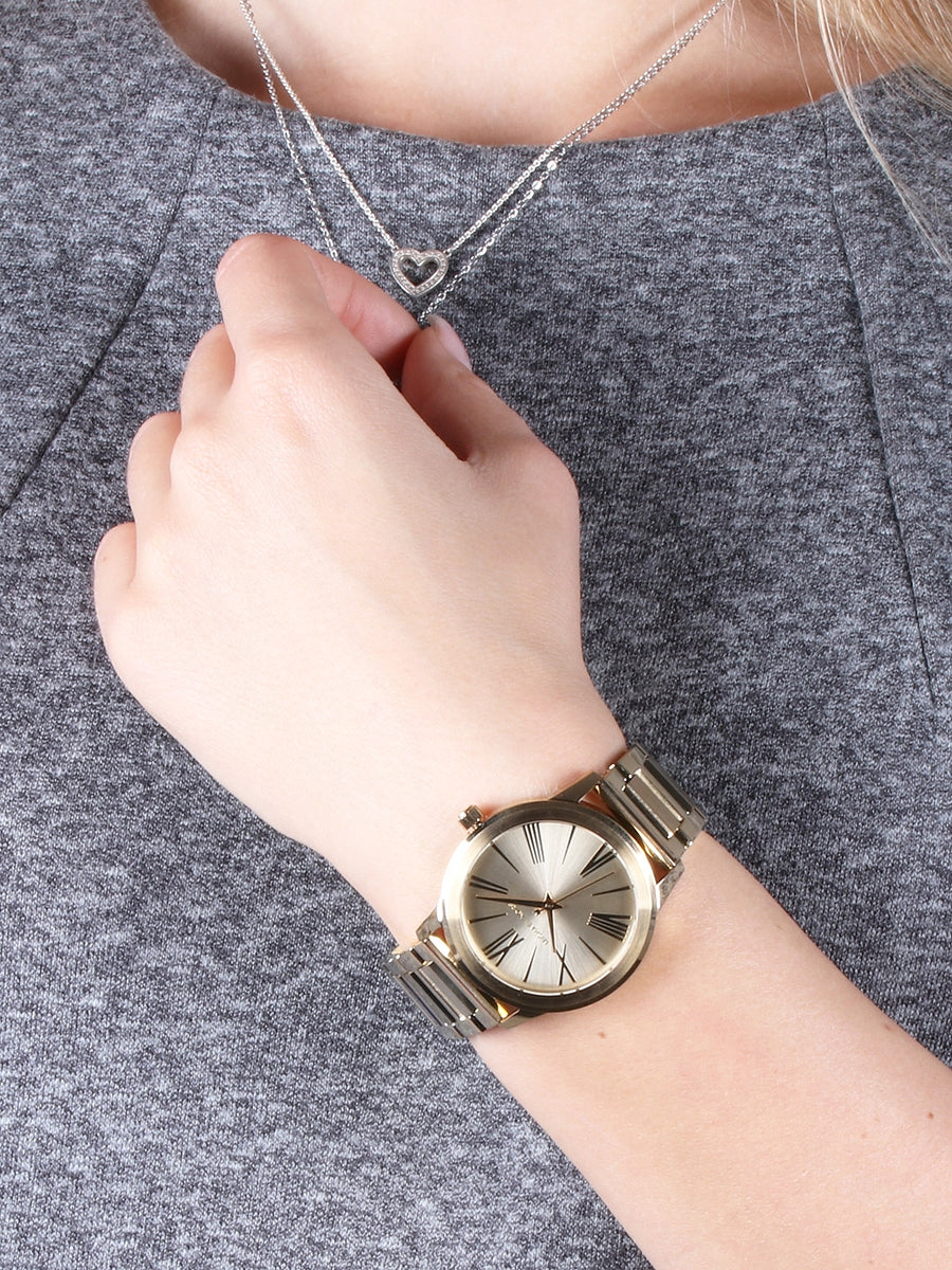  Shop Authentic Michael Kors Hartman Quartz Gold Dial Gold Steel Strap Watch For Women - MK3490 - Luxxuri