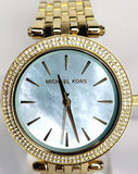  Shop Authentic Michael Kors Darci Analog Mother of Pearl Green Dial Gold Steel Strap Watch For Women - MK3498 - Luxxuri