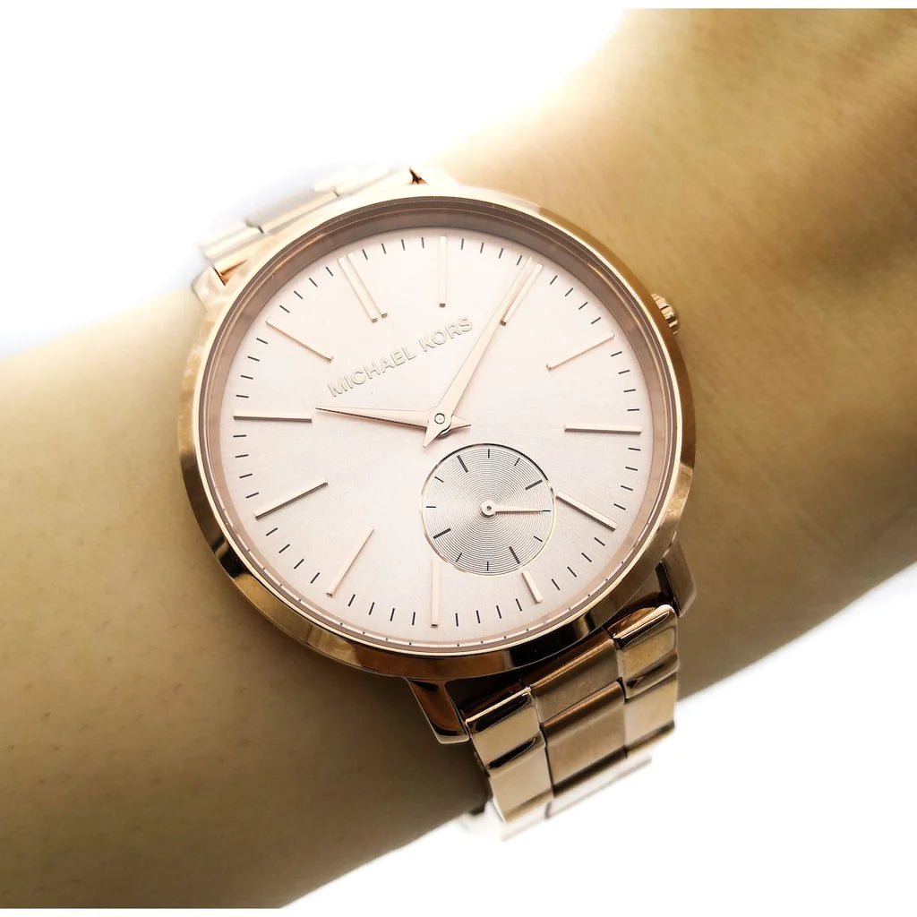  Shop Authentic Michael Kors Jaryn Quartz Rose Gold Dial Rose Gold Steel Strap Watch For Women - MK3501 - Luxxuri