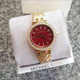 Shop Authentic Michael Kors Darci Quartz Mother of Pearl Red Dial Gold Steel Strap Watch For Women - MK3583 - Luxxuri