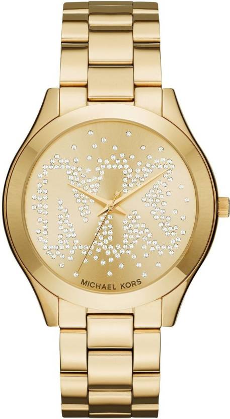  Shop Authentic Michael Kors Slim Runway Gold Dial Gold Steel Strap Watch for Women - MK3590 - Luxxuri