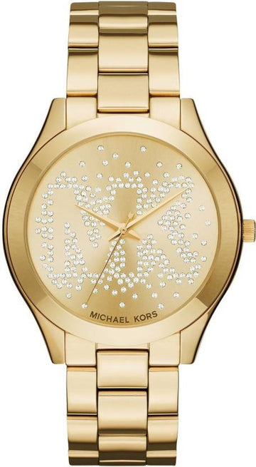  Shop Authentic Michael Kors Slim Runway Gold Dial Gold Steel Strap Watch for Women - MK3590 - Luxxuri