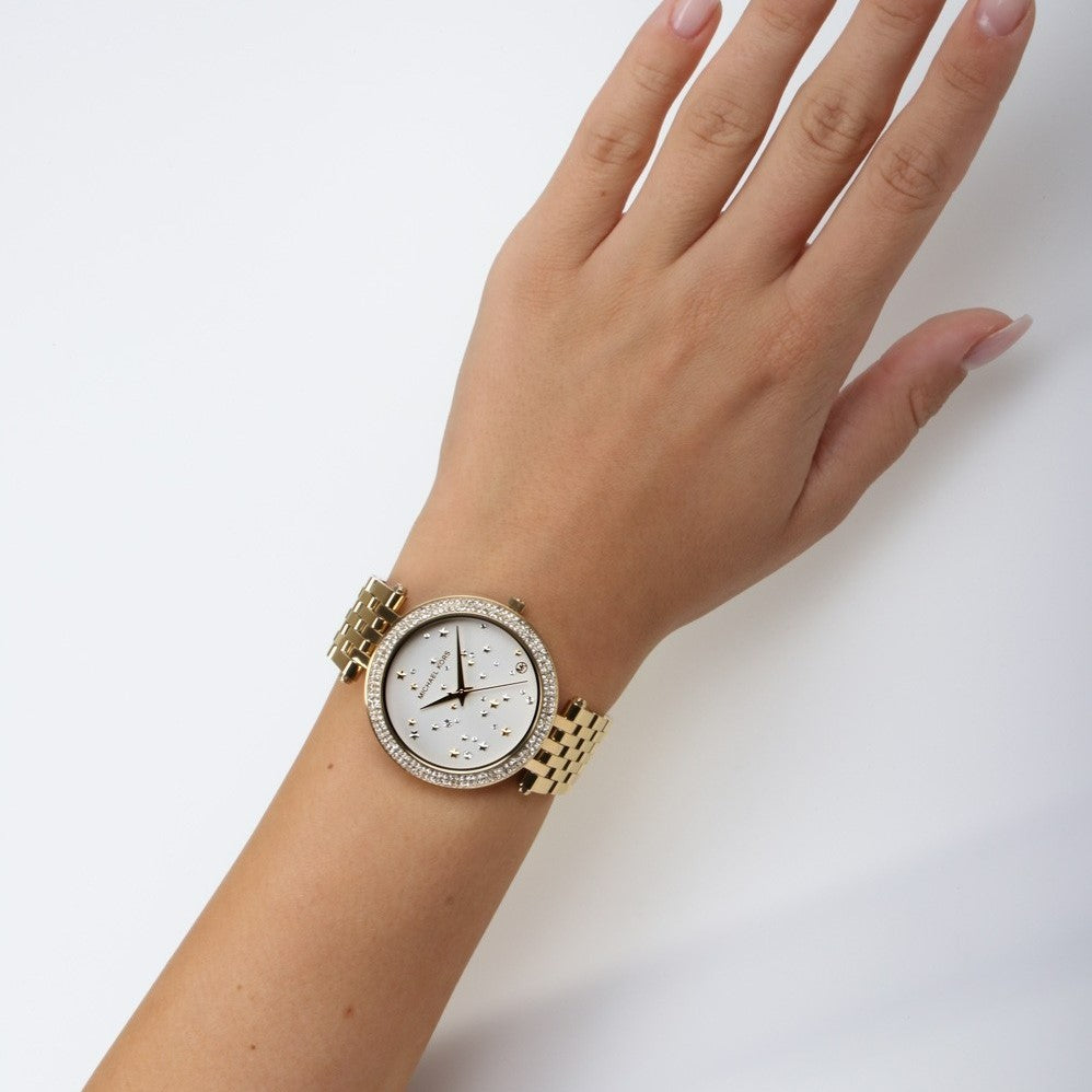 Michael Kors Darci White Dial Gold Steel Strap Watch for Women - MK3727