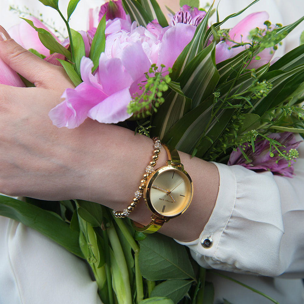  Shop Authentic Michael Kors Jaryn Quartz Gold Dial Gold Steel Strap Watch For Women - MK3734 - Luxxuri