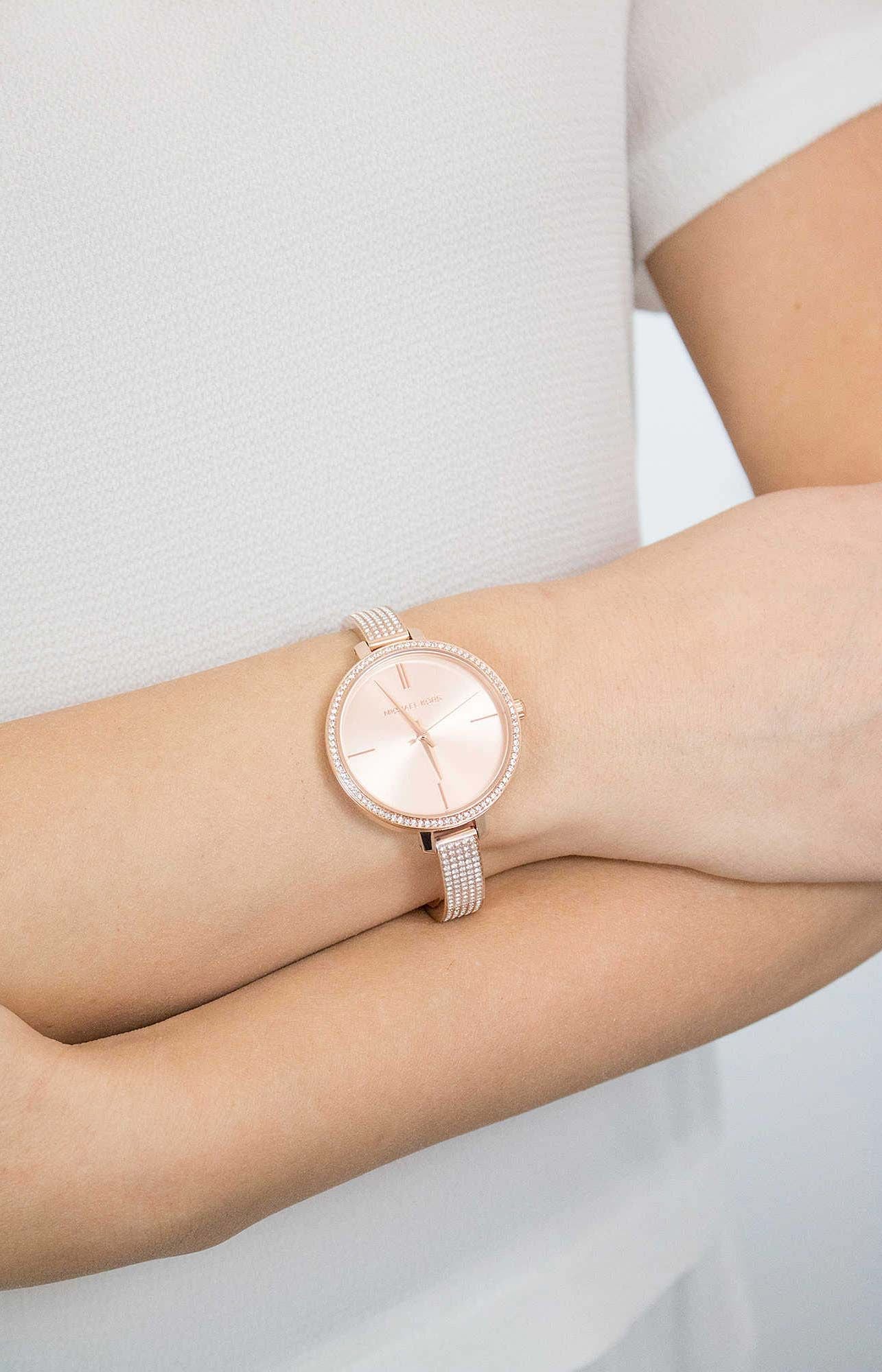  Shop Authentic Michael Kors Jaryn Quartz Rose Gold Dial Rose Gold Steel Strap Watch For Women - MK3785 - Luxxuri