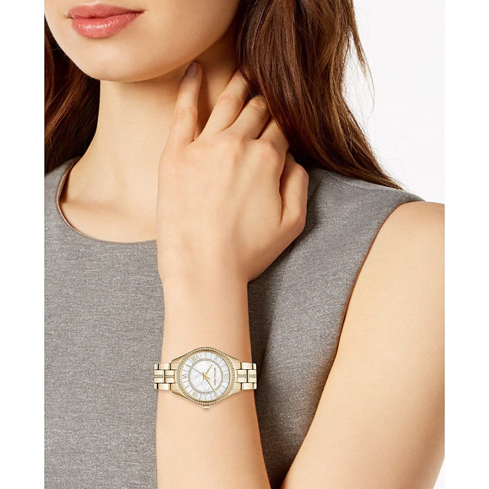  Shop Authentic Michael Kors Lauryn Mother of Pearl White Dial Gold Steel Strap Watch for Women - MK3899 - Luxxuri