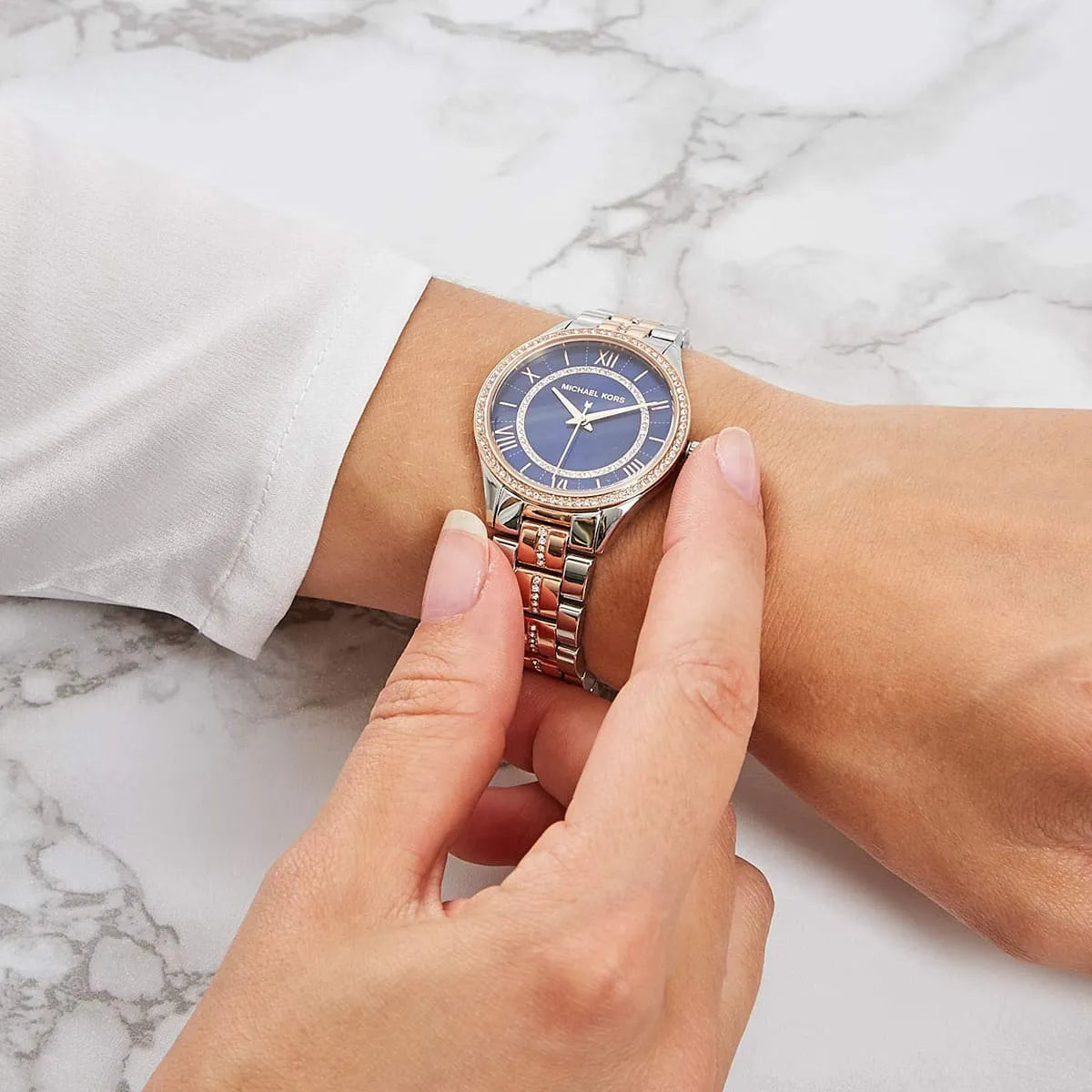  Shop Authentic Michael Kors Lauryn Quartz Blue Dial Two Tone Steel Strap Watch For Women - MK3929 - Luxxuri