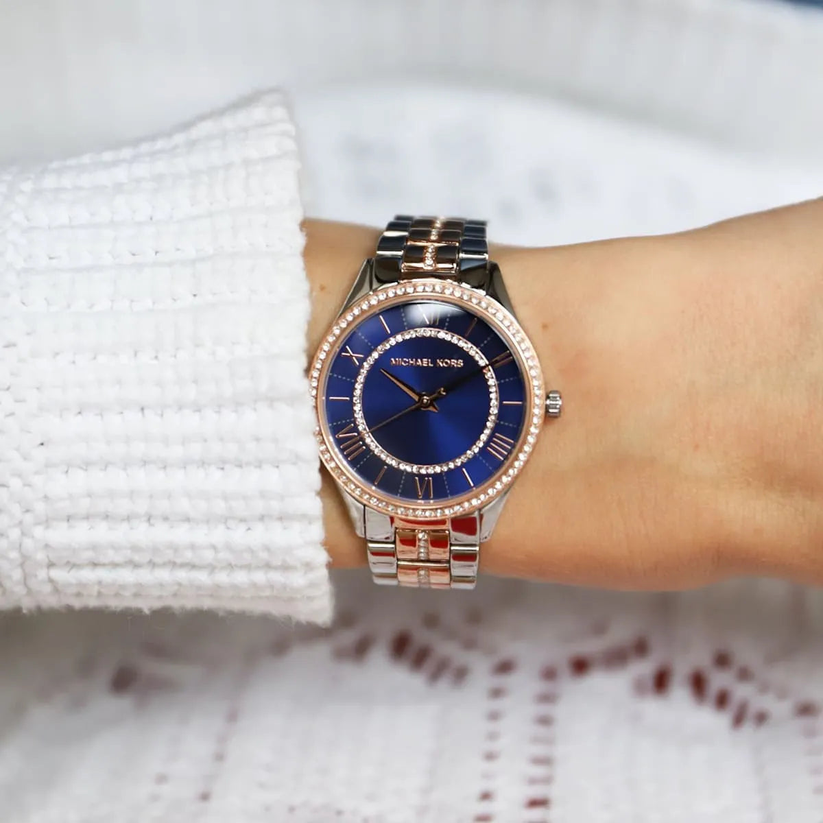  Shop Authentic Michael Kors Lauryn Quartz Blue Dial Two Tone Steel Strap Watch For Women - MK3929 - Luxxuri