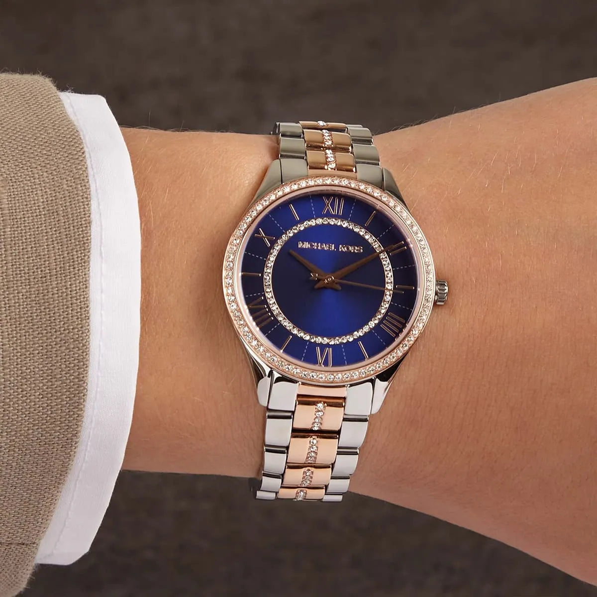  Shop Authentic Michael Kors Lauryn Quartz Blue Dial Two Tone Steel Strap Watch For Women - MK3929 - Luxxuri