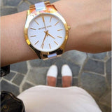  Shop Authentic Michael Kors Slim Runway Quartz White Dial Two Tone Steel Strap Watch For Women - MK4295 - Luxxuri