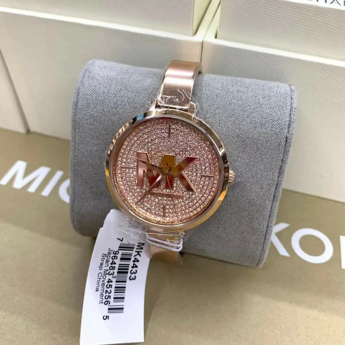  Shop Authentic Michael Kors Charley Quartz Crystals Rose Gold Dial Rose Gold Steel Strap Watch For Women - MK4433 - Luxxuri