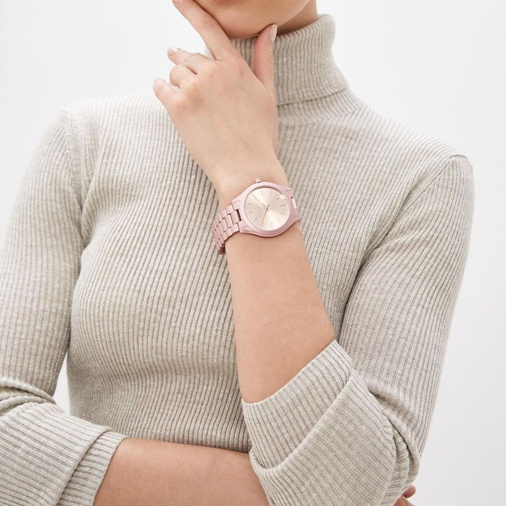  Shop Authentic Michael Kors Slim Runway Pink Dial Pink Steel Strap Watch For Women - MK4456 - Luxxuri