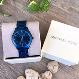  Shop Authentic Michael Kors Slim Runway Quartz Blue Dial Blue Steel Strap Watch For Women - MK4503 - Luxxuri