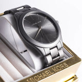  Shop Authentic Michael Kors Slim Runway Quartz Grey Dial Grey Steel Strap Watch For Women - MK4506 - Luxxuri