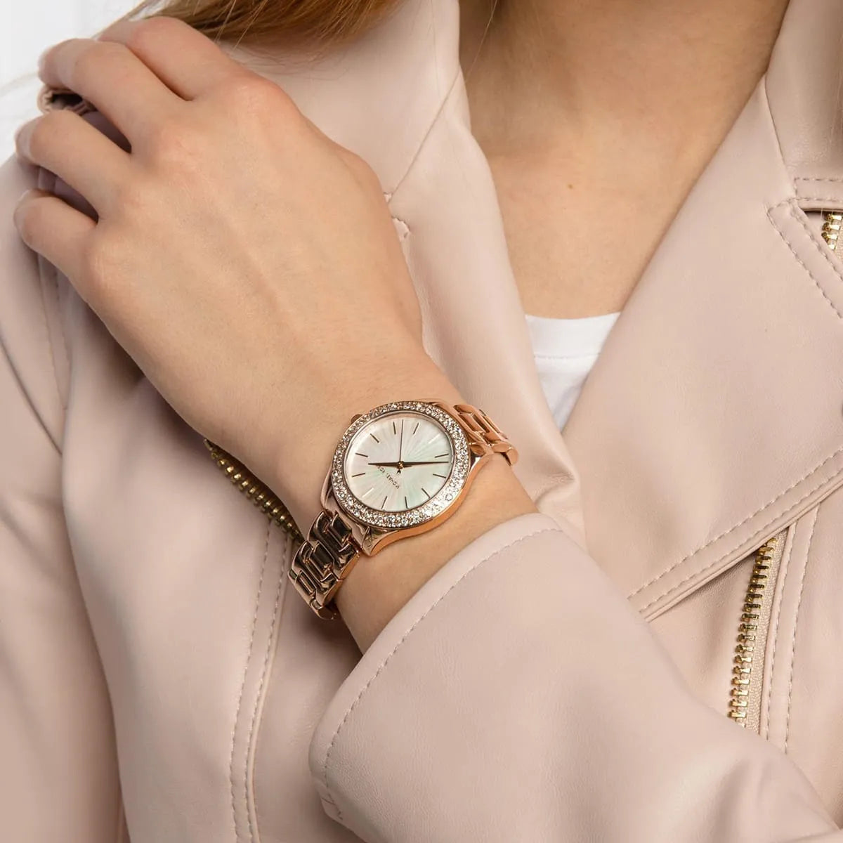  Shop Authentic Michael Kors Liliane Mother of Pearl White Dial Gold Steel Strap Watch For Women - MK4555 - Luxxuri