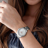  Shop Authentic Michael Kors Liliane Three Hand Mother of Pearl White Dial Silver Steel Strap Watch For Women - MK4556 - Luxxuri