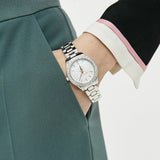  Shop Authentic Michael Kors Liliane Three Hand Mother of Pearl White Dial Silver Steel Strap Watch For Women - MK4556 - Luxxuri