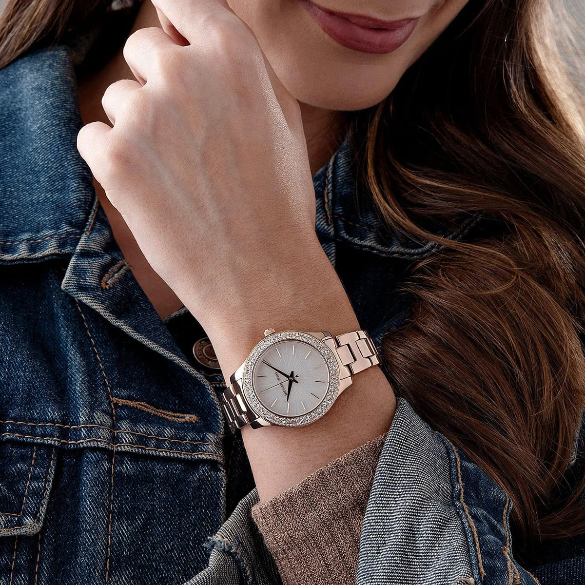  Shop Authentic Michael Kors Lilane Three Hand Mother of Pearl White Dial Rose Gold Steel Strap Watch For Women - MK4557 - Luxxuri