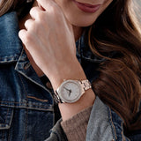  Shop Authentic Michael Kors Lilane Three Hand Mother of Pearl White Dial Rose Gold Steel Strap Watch For Women - MK4557 - Luxxuri